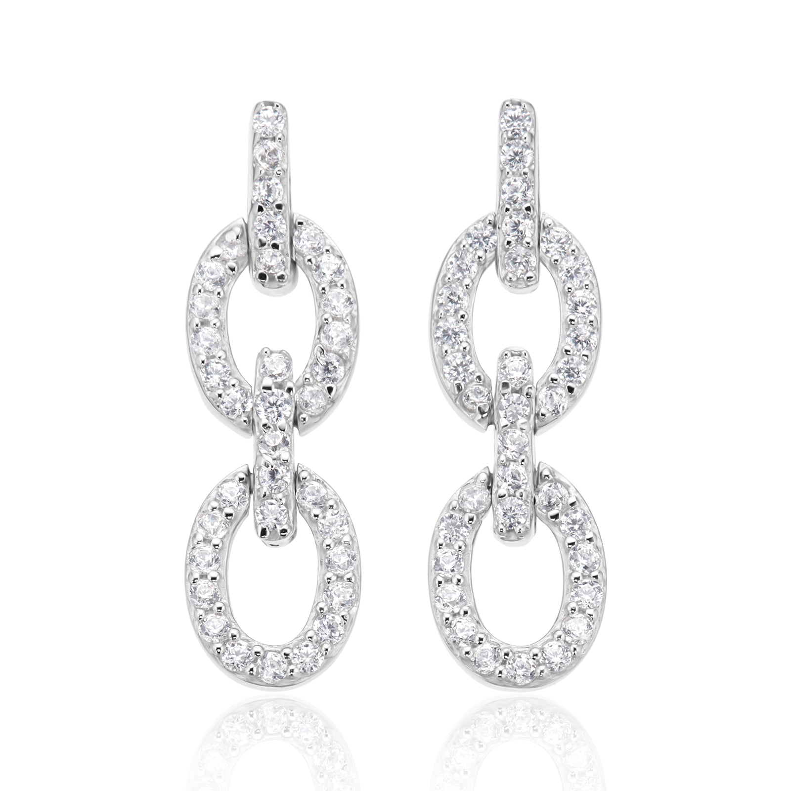 Sterling Silver Round White Cubic Zirconia Chain Drop Earrings