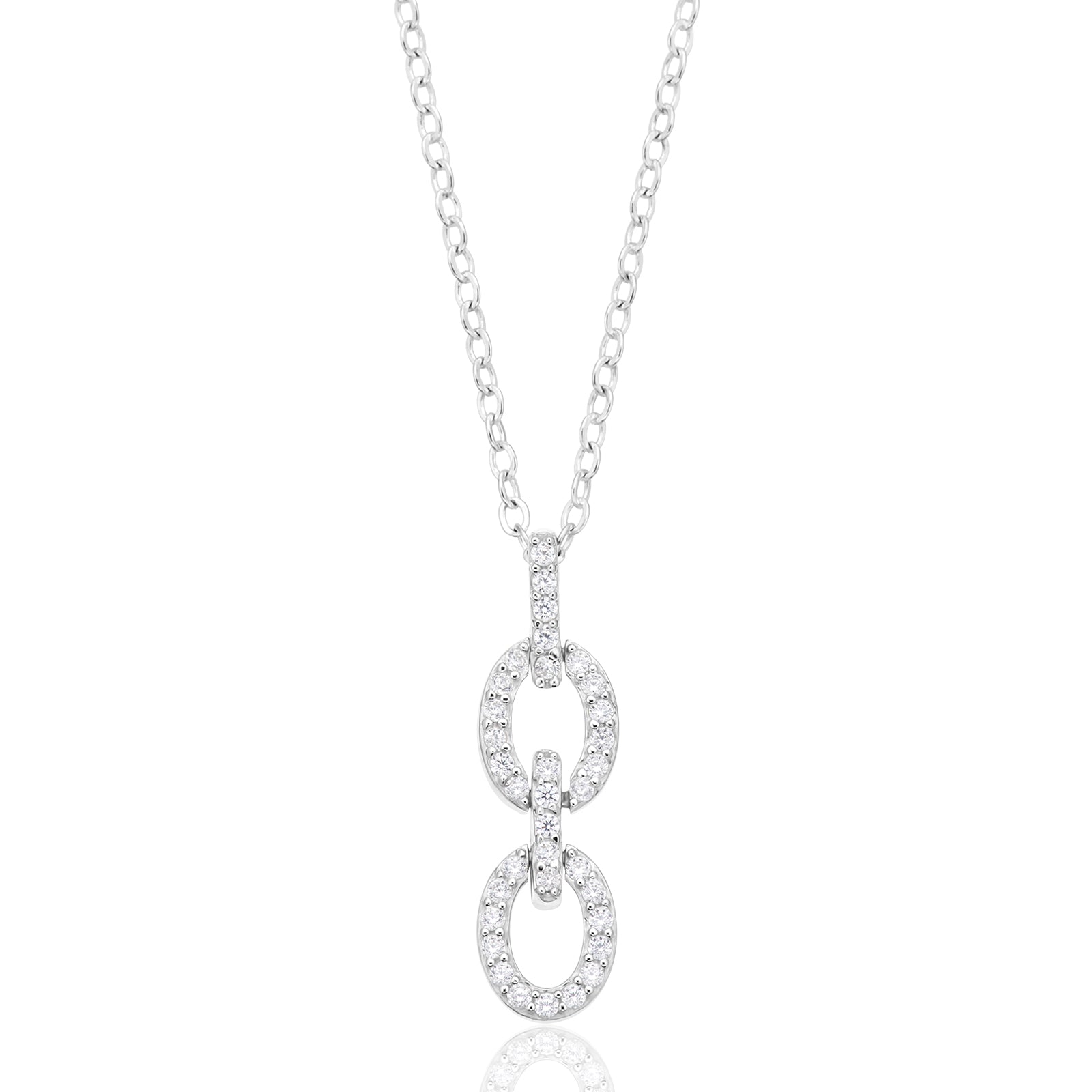 Sterling Silver Round White Cubic Zirconia Chain Pendant Necklace