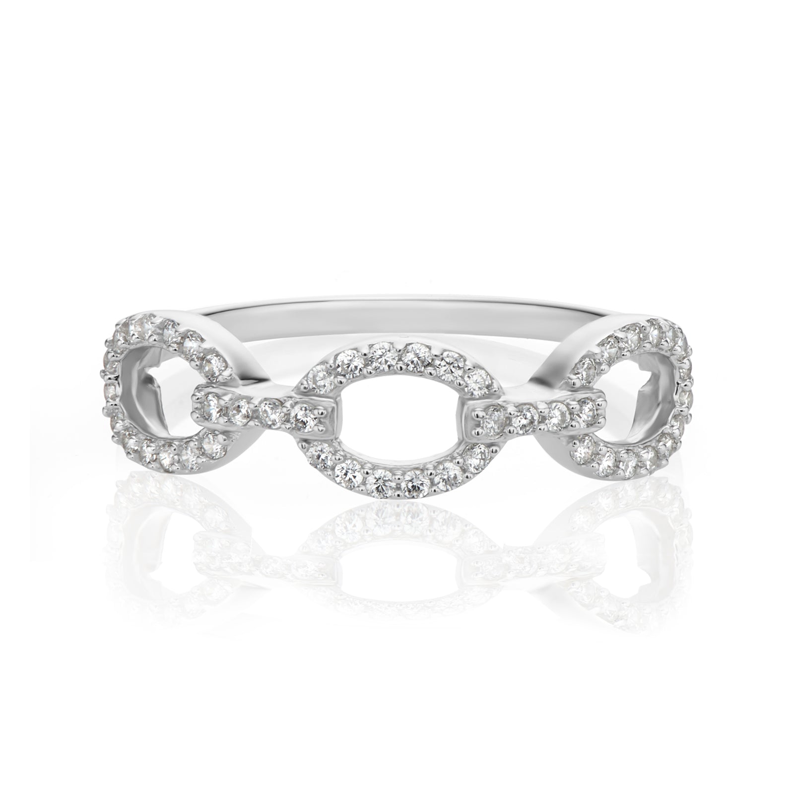 Sterling Silver Round White Cubic Zirconia Chain Ring