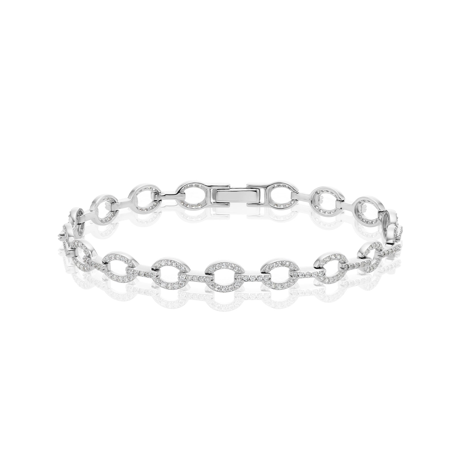 Sterling Silver Round White Cubic Zirconia Chain Bracelets