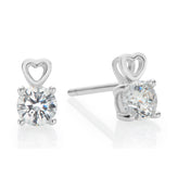 Sterling Silver Round White Cubic Zirconia Open Heart Stud Earrings