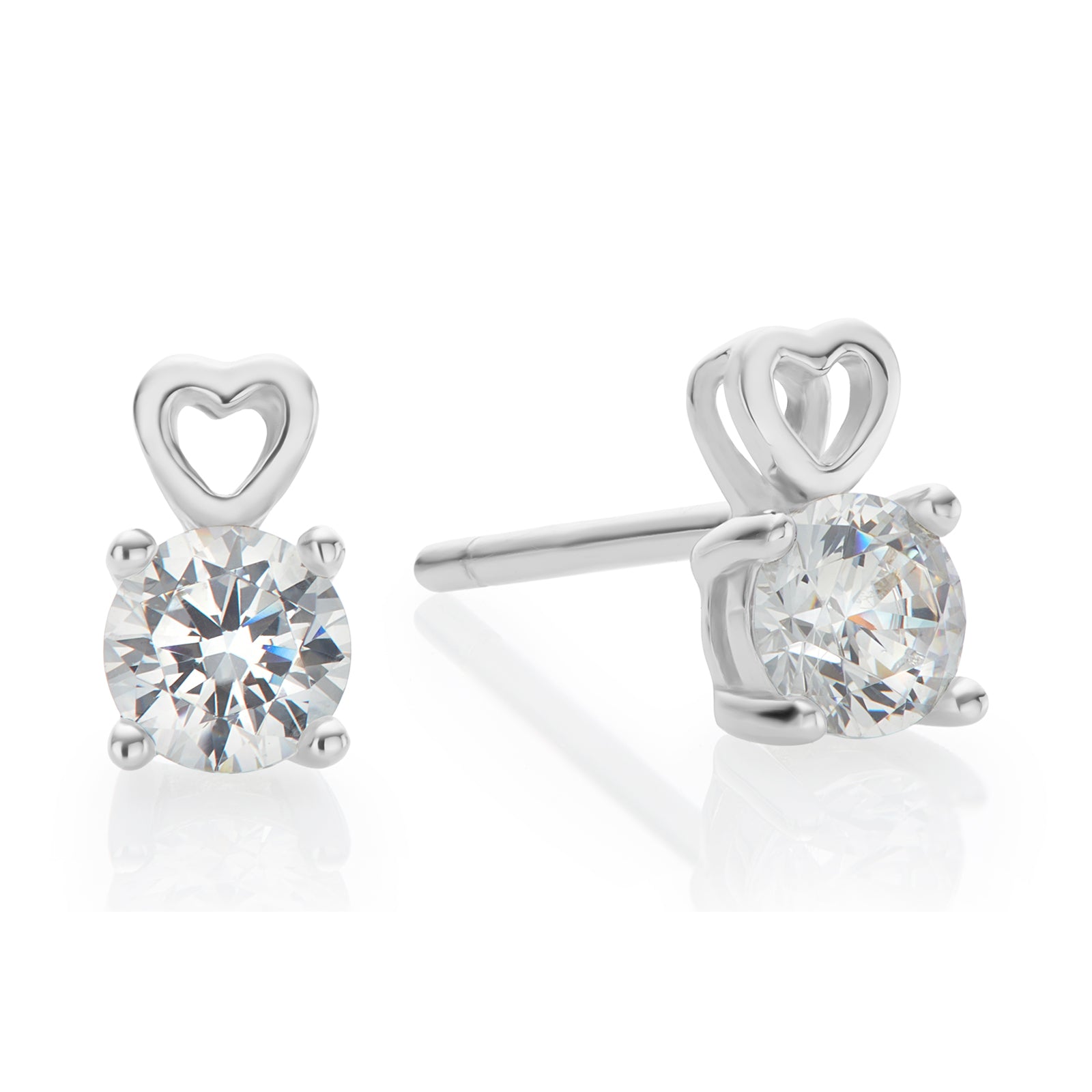 Sterling Silver Round White Cubic Zirconia Open Heart Stud Earrings