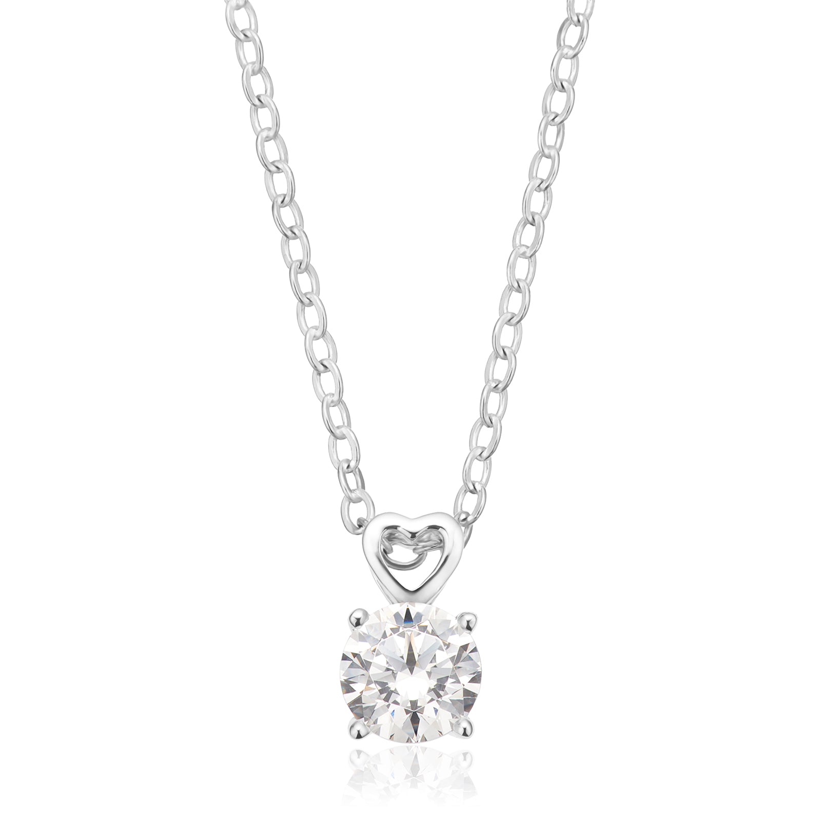 Sterling Silver Round White Cubic Zirconia Open Heart Pendant Necklace