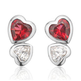 Sterling Silver Heart Red and White Cubic Zirconia Stud Earrings