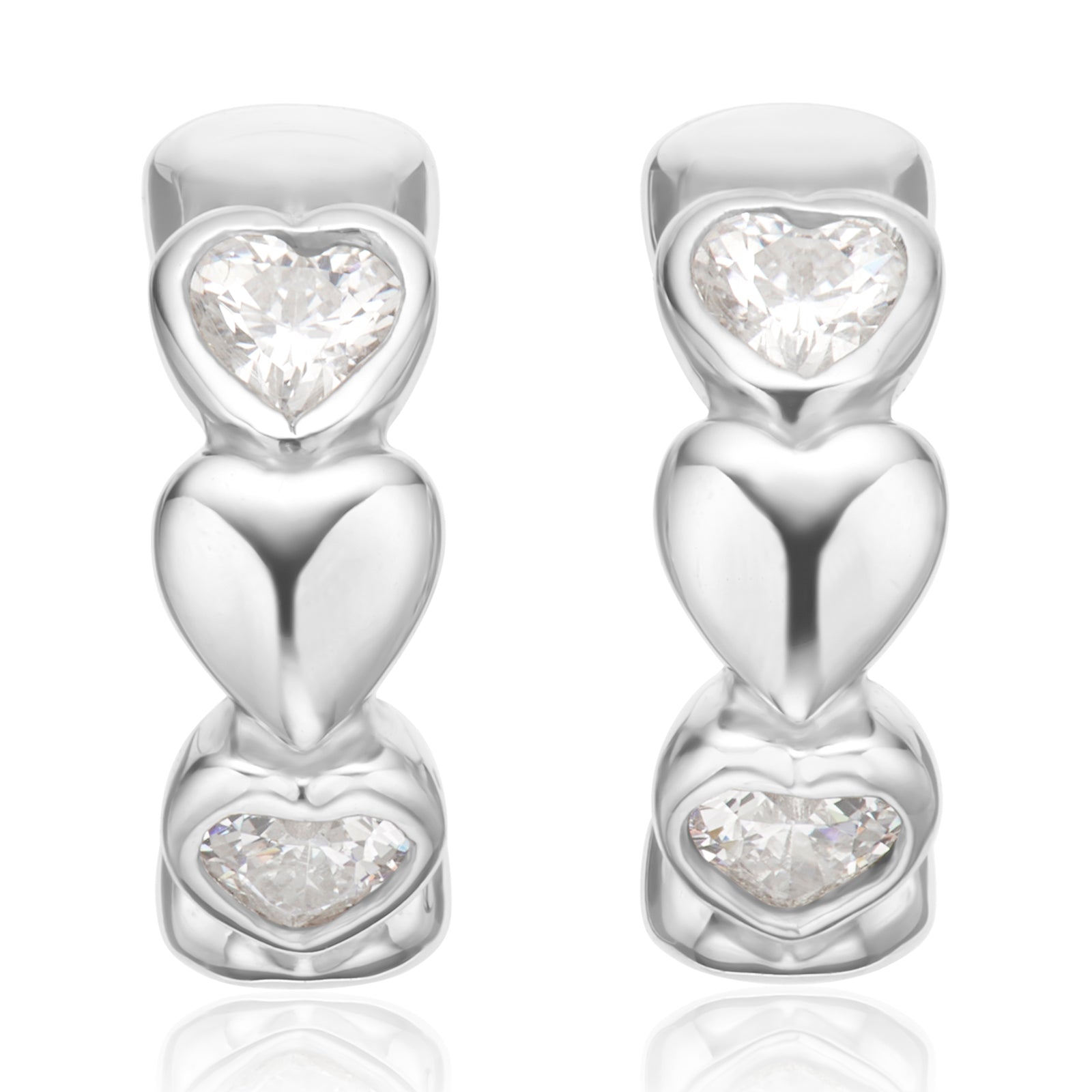 Sterling Silver Heart White Cubic Zirconia Earrings