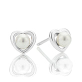 Sterling Silver White Freshwater Pearl Heart Shaped Stud Earrings