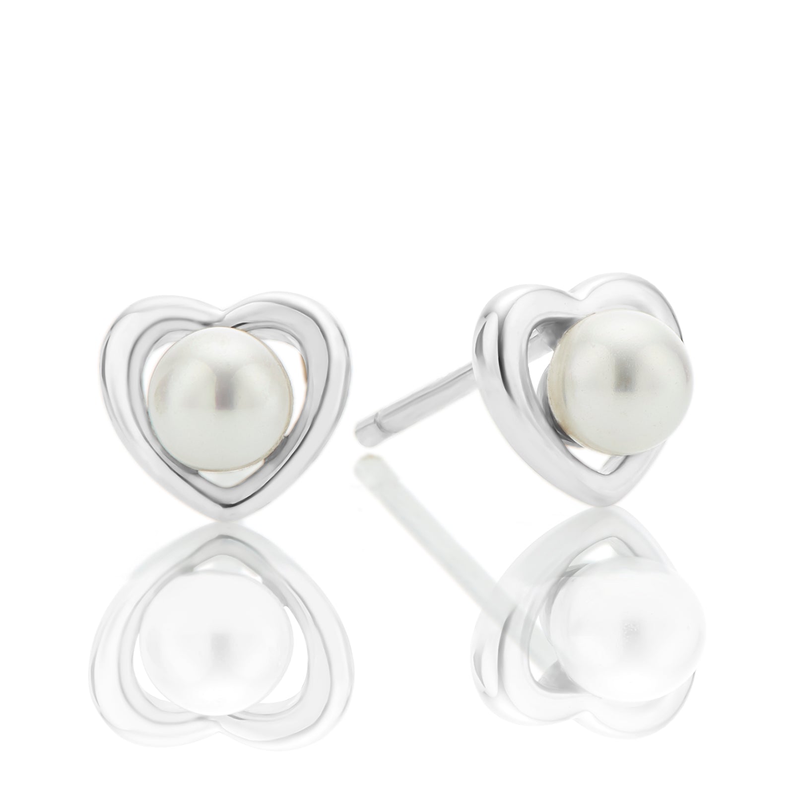 Sterling Silver White Freshwater Pearl Heart Shaped Stud Earrings