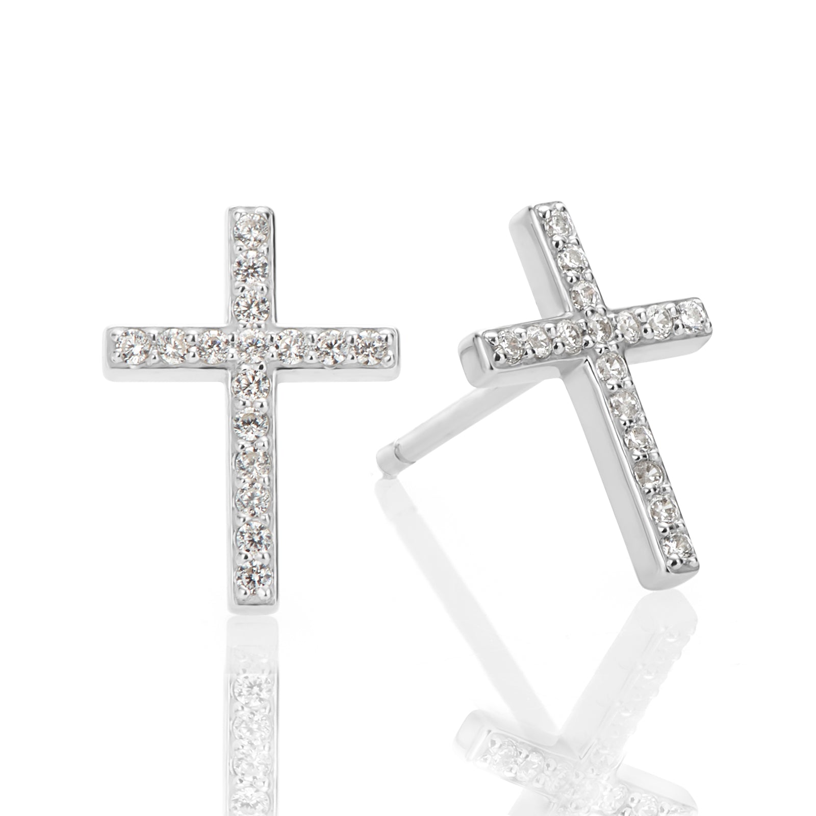 Sterling Silver Cubic Zirconia Cross Stud Earrings