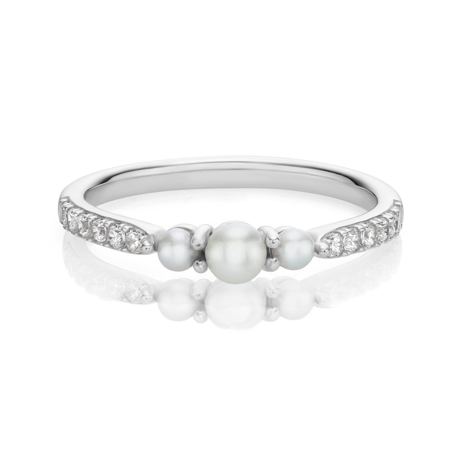 Sterling Silver Freshwater Pearl and Cubic Zirconia Ring
