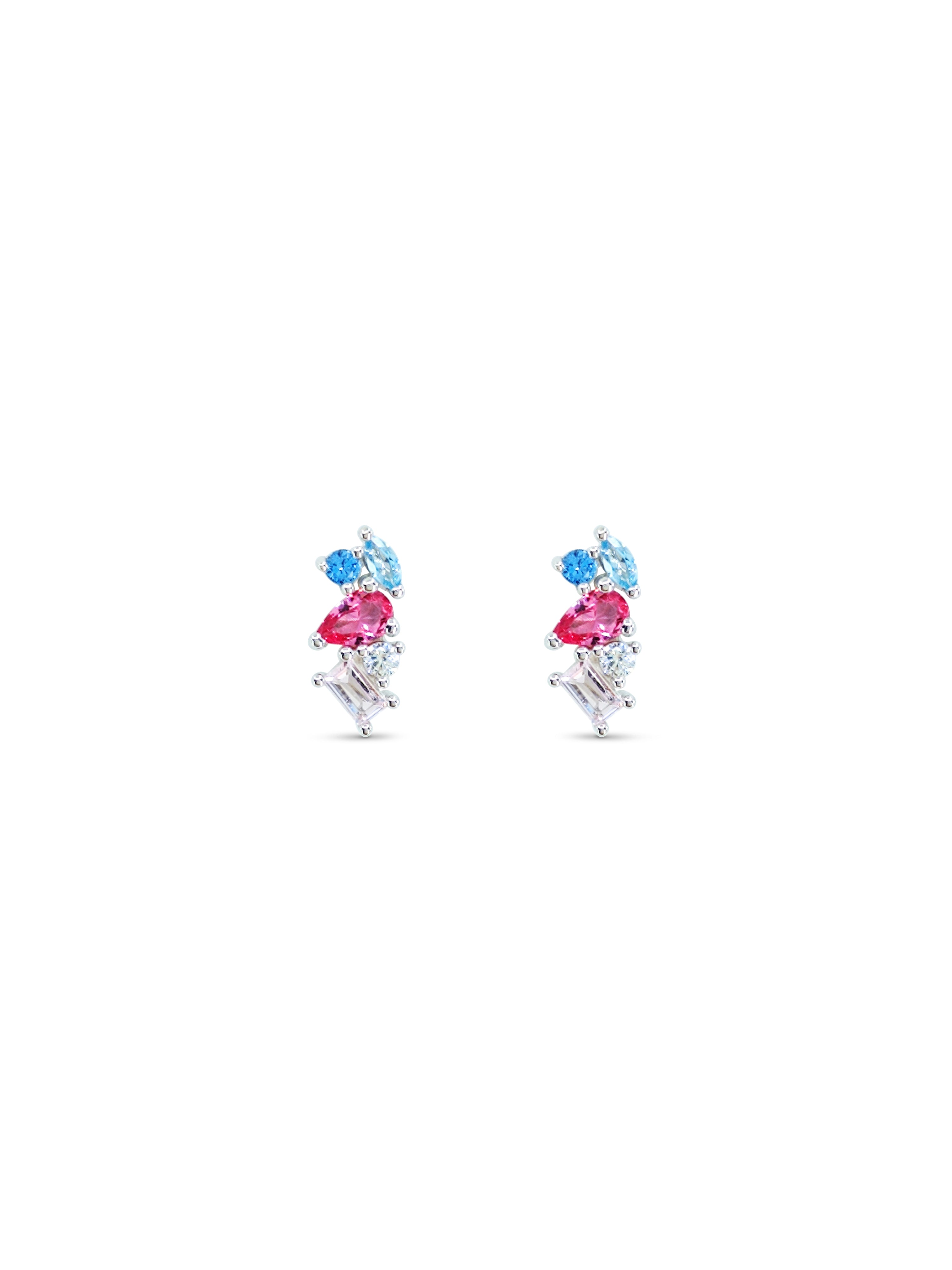 Sterling Silver Multi-Coloured Cubic Zirconia Stud Earrings