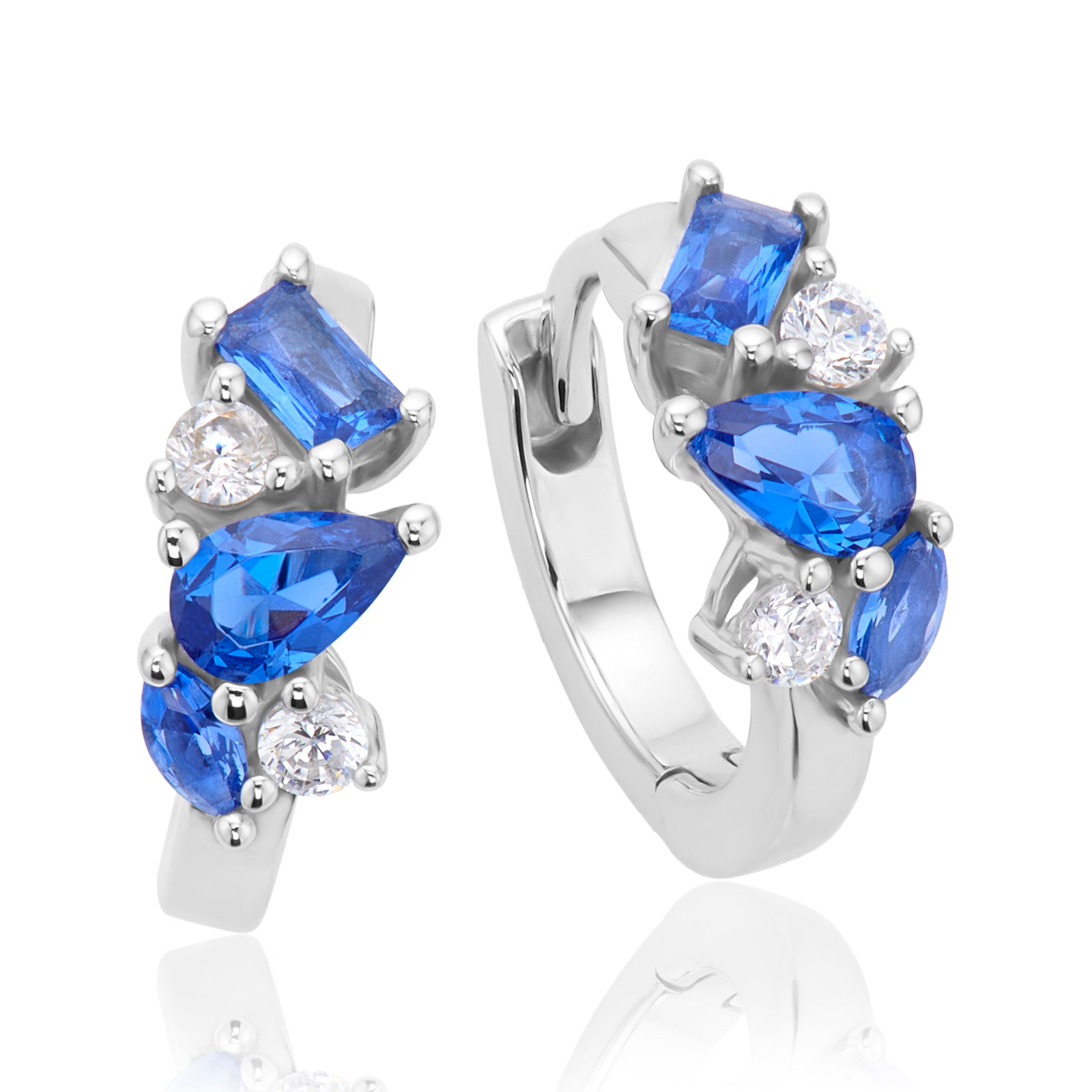Sterling Silver Blue and White Cubic Zirconia Huggie Earrings