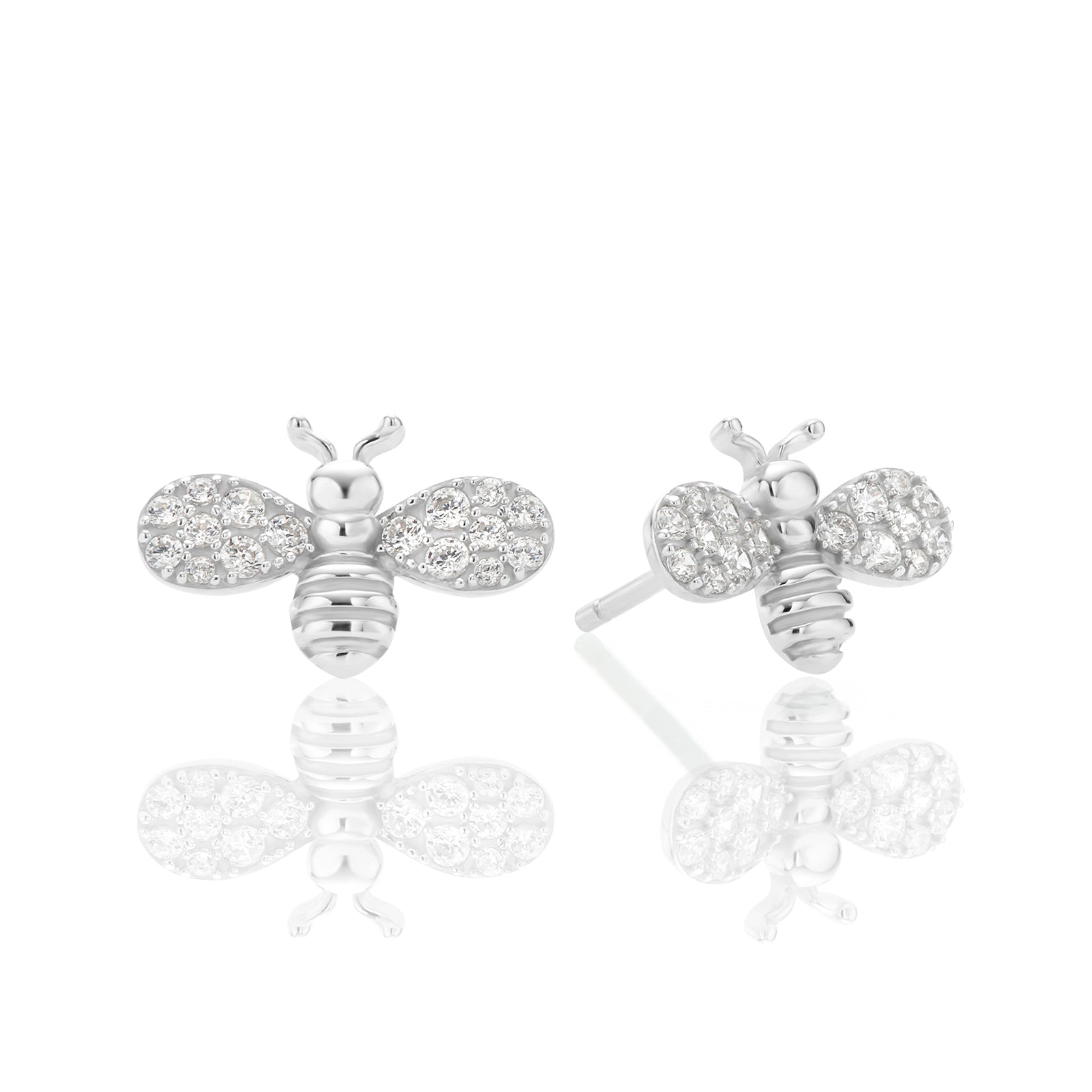 Sterling Silver Cubic Zirconia Bee Stud Earrings