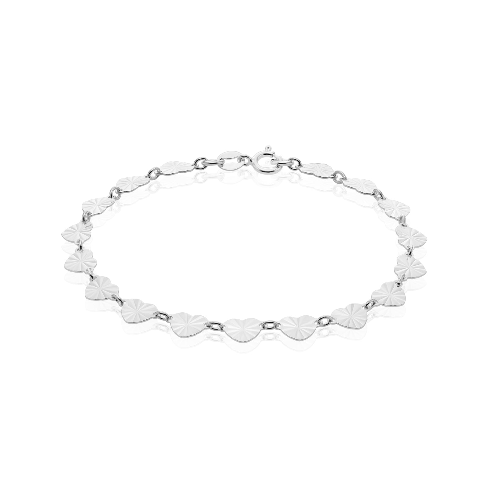 Sterling Silver 19cm Diacut Heart Link Bracelet