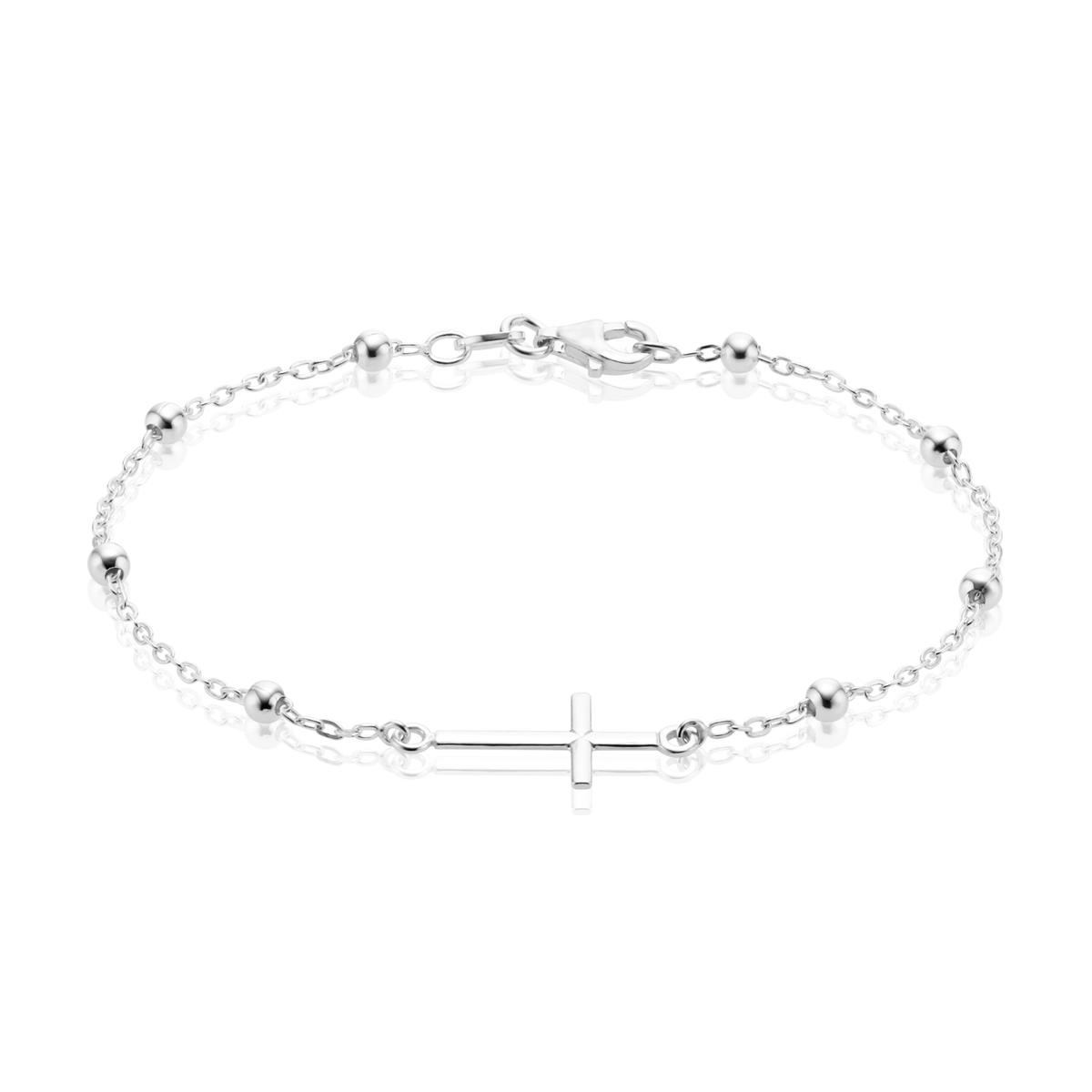 Sterling Silver 19cm Ball Cross Bracelet
