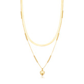 Sterling Silver Yellow Gold Plated 45cm Double Chain Heart Necklace