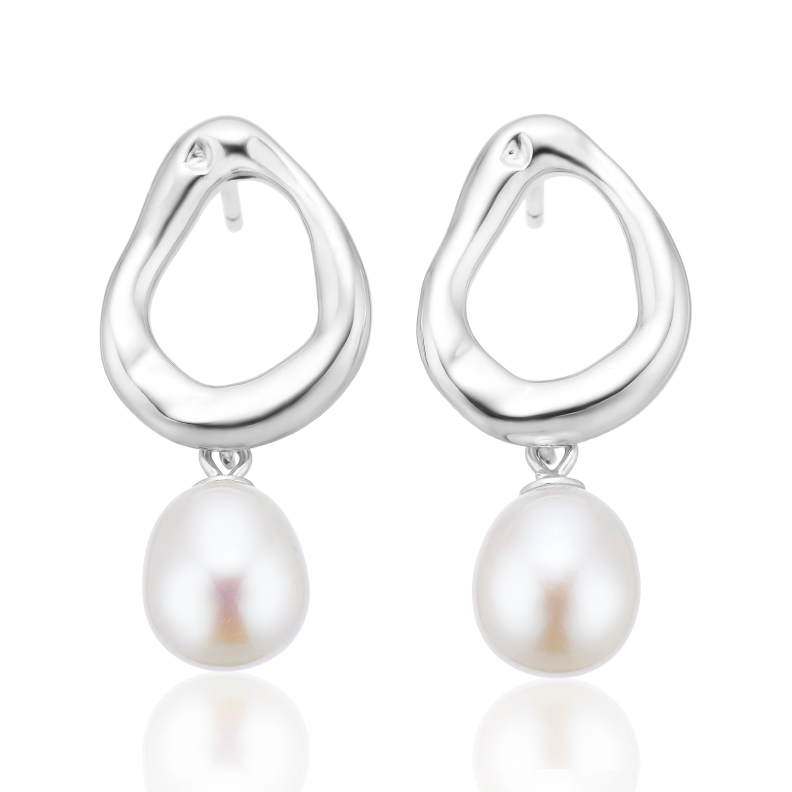 Sterling Silver 7-8mm Cultured Freshwater Pearl Drop Earrings