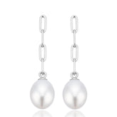Sterling Silver 7-8mm Cultured Freshwater Pearl Paperclip Drop Earrings