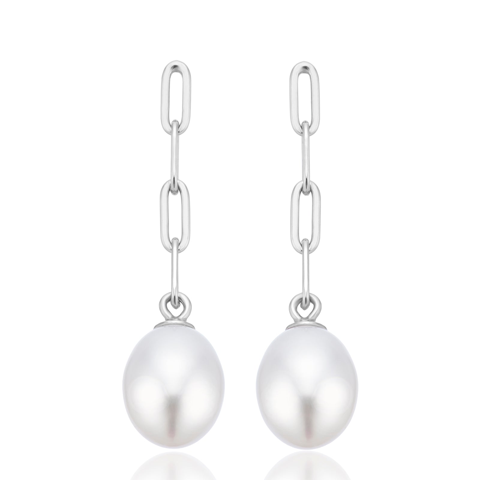 Sterling Silver 7-8mm Cultured Freshwater Pearl Paperclip Drop Earrings