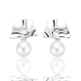Sterling Silver 7-8mm White Freshwater Pearl Wave Drop Earrings