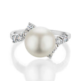 Sterling Silver 9-10mm Freshwater Pearl and Cubic Zirconia Ring