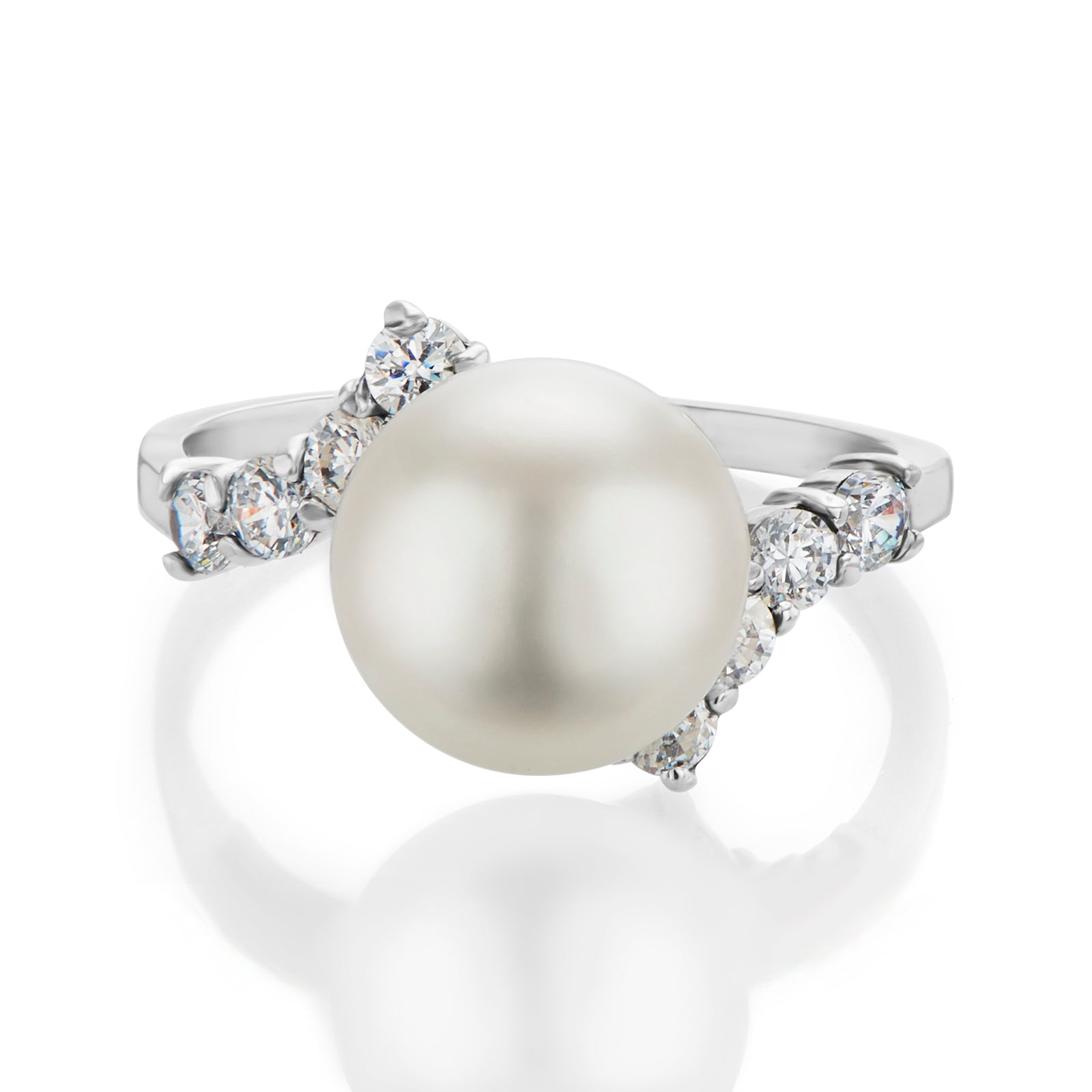 Sterling Silver 9-10mm Freshwater Pearl and Cubic Zirconia Ring