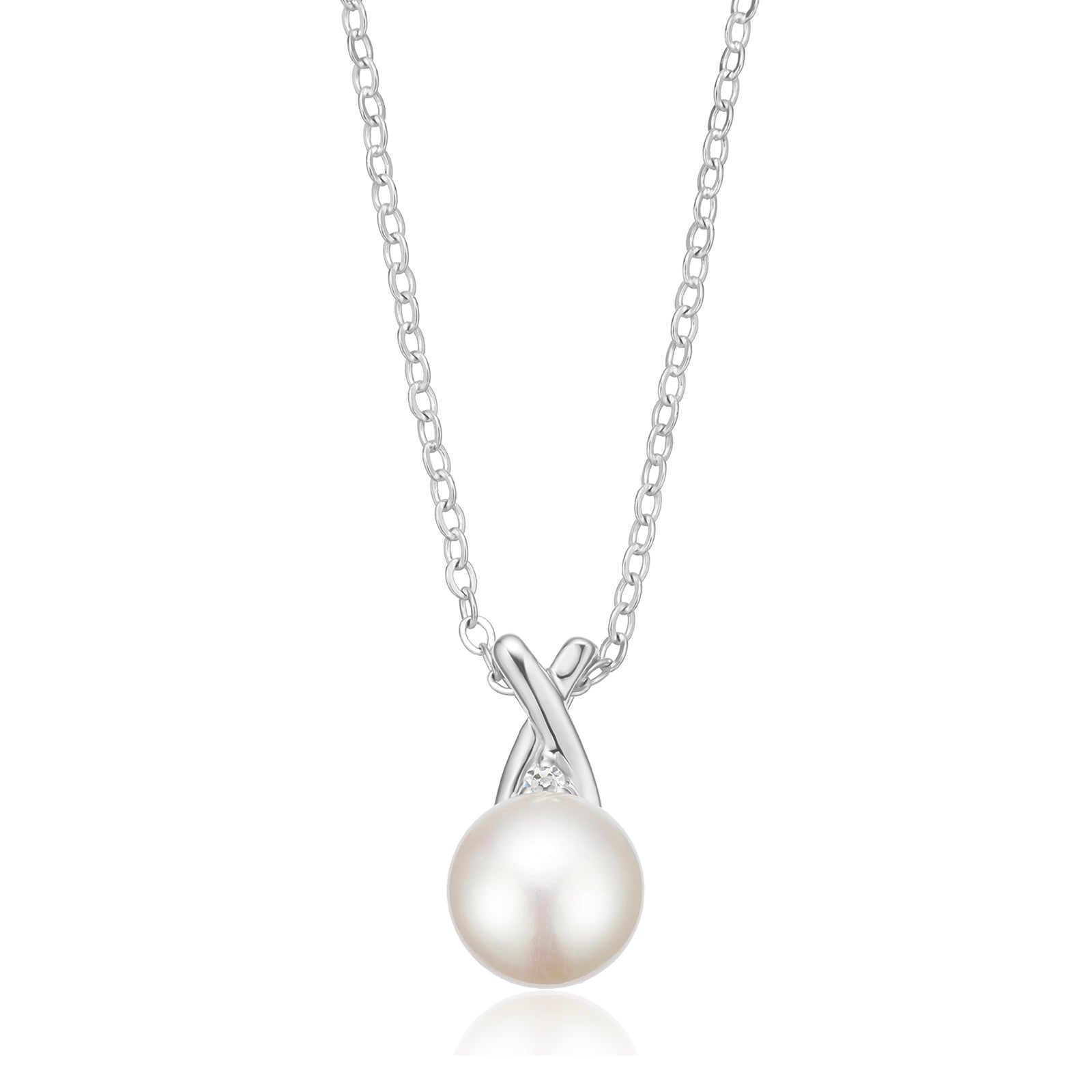 Sterling Silver 9-10mm Freshwater Pearl White Cubic Zirconia Pendant