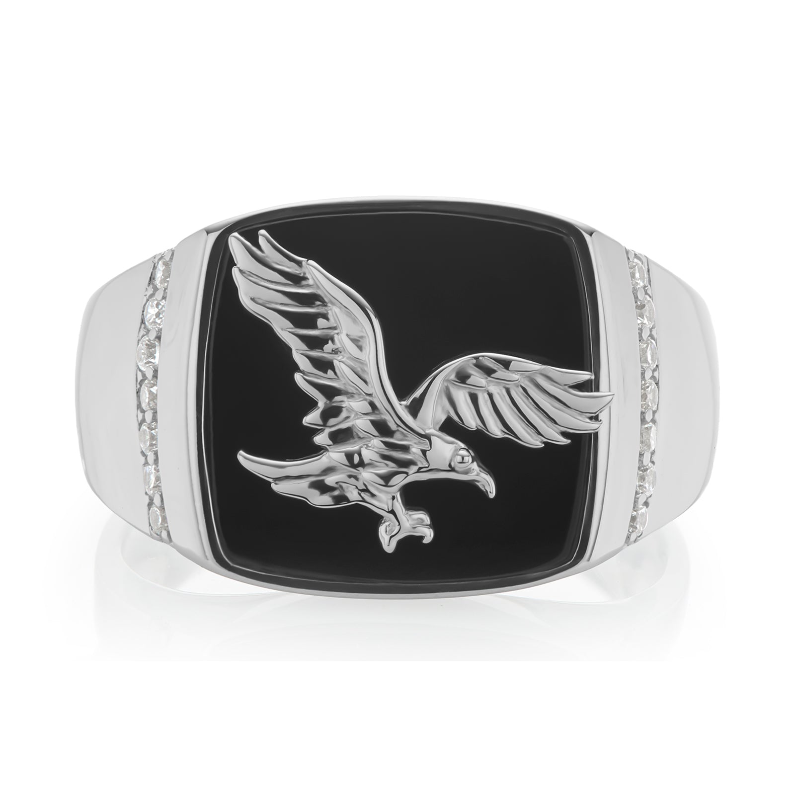 Sterling Silver Oynx Eagle Signet Ring