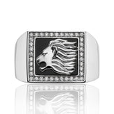 Sterling Silver Oynx Lion Signet Ring