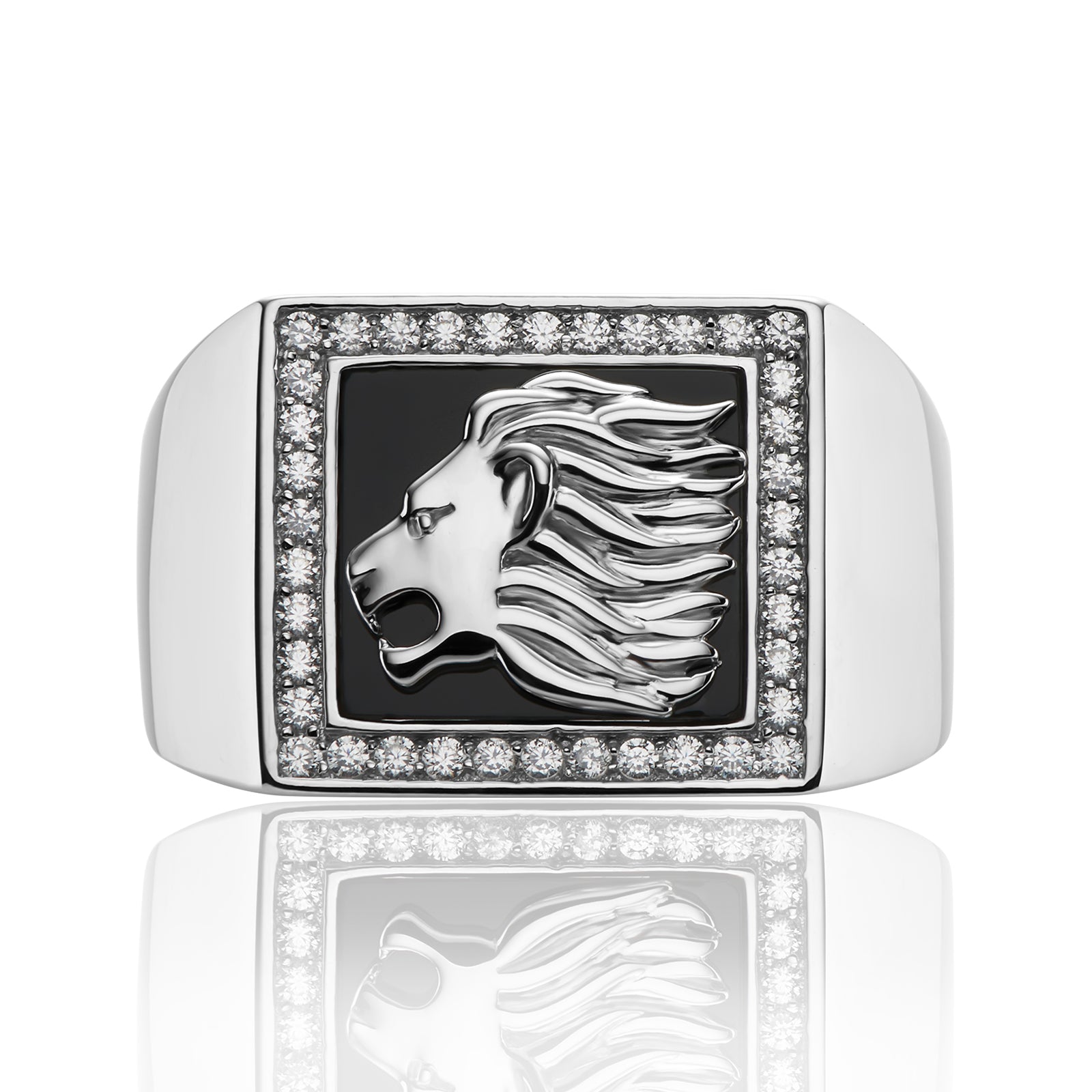 Sterling Silver Oynx Lion Signet Ring