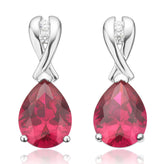 Sterling Silver Pear White & Red Cubic Zirconia Stud Earrings