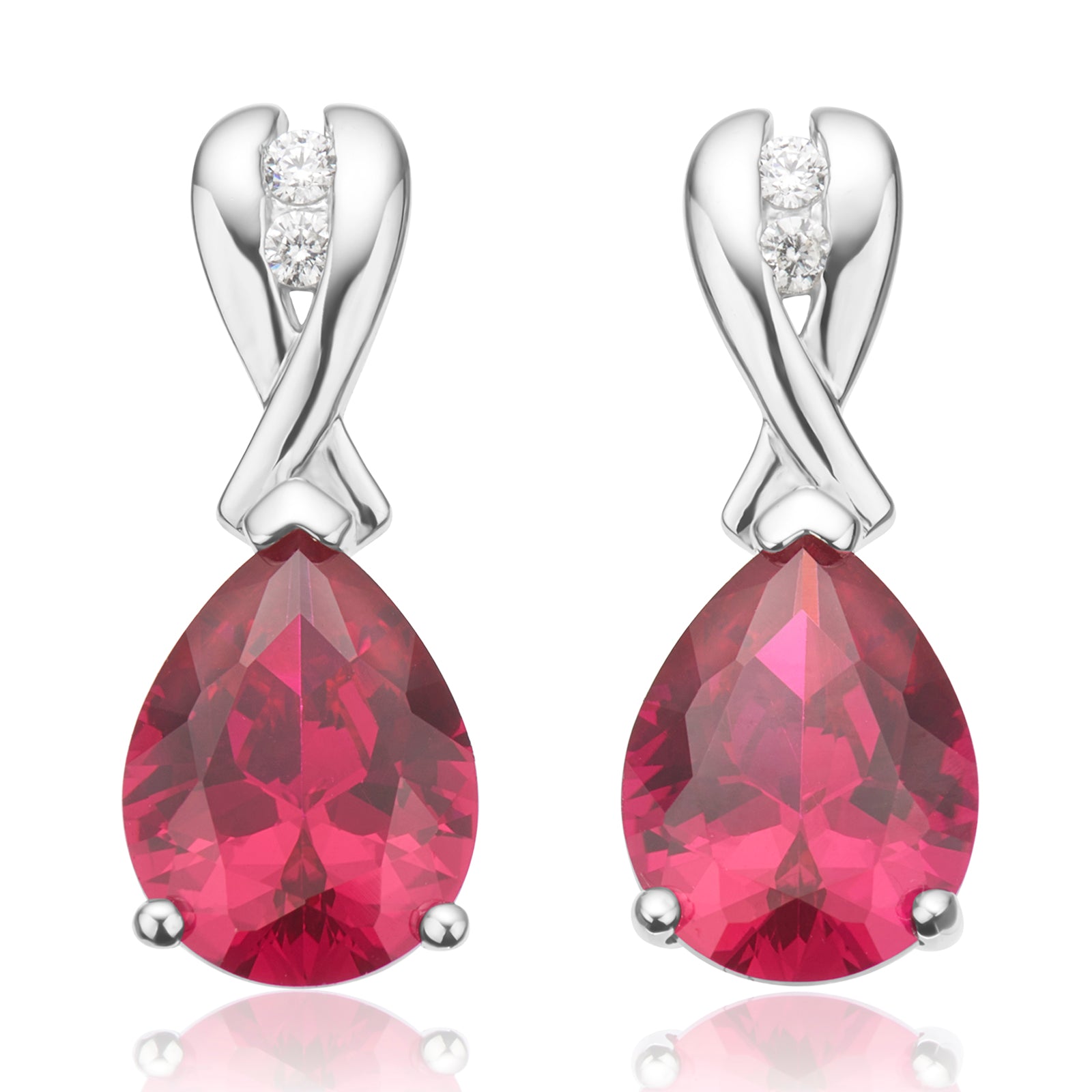 Sterling Silver Pear White & Red Cubic Zirconia Stud Earrings