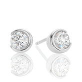 Sterling Silver Half Bezel Cubic Zirconia Stud Earrings