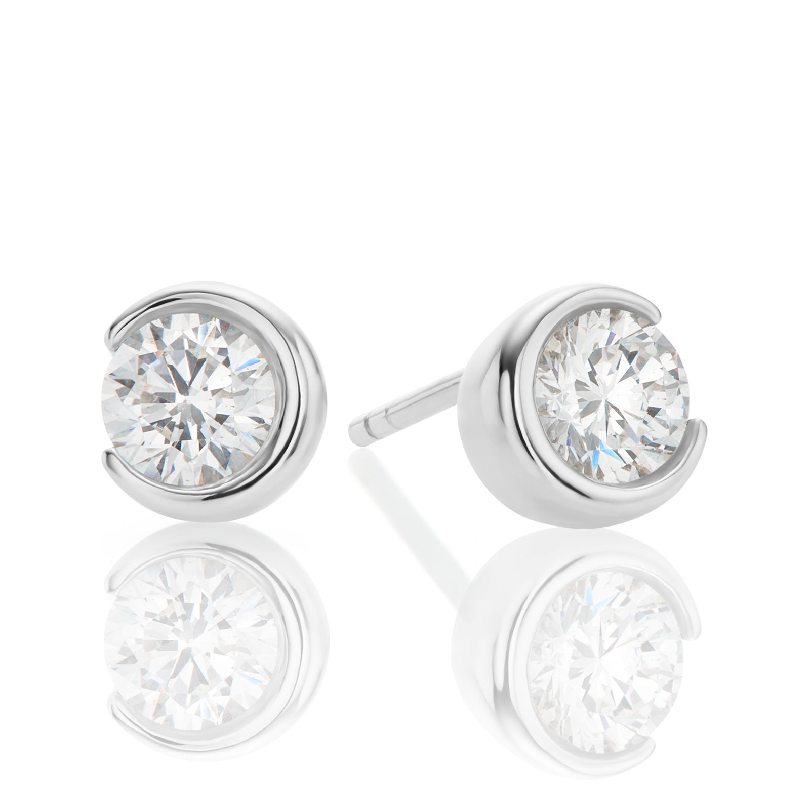 Sterling Silver Half Bezel Cubic Zirconia Stud Earrings