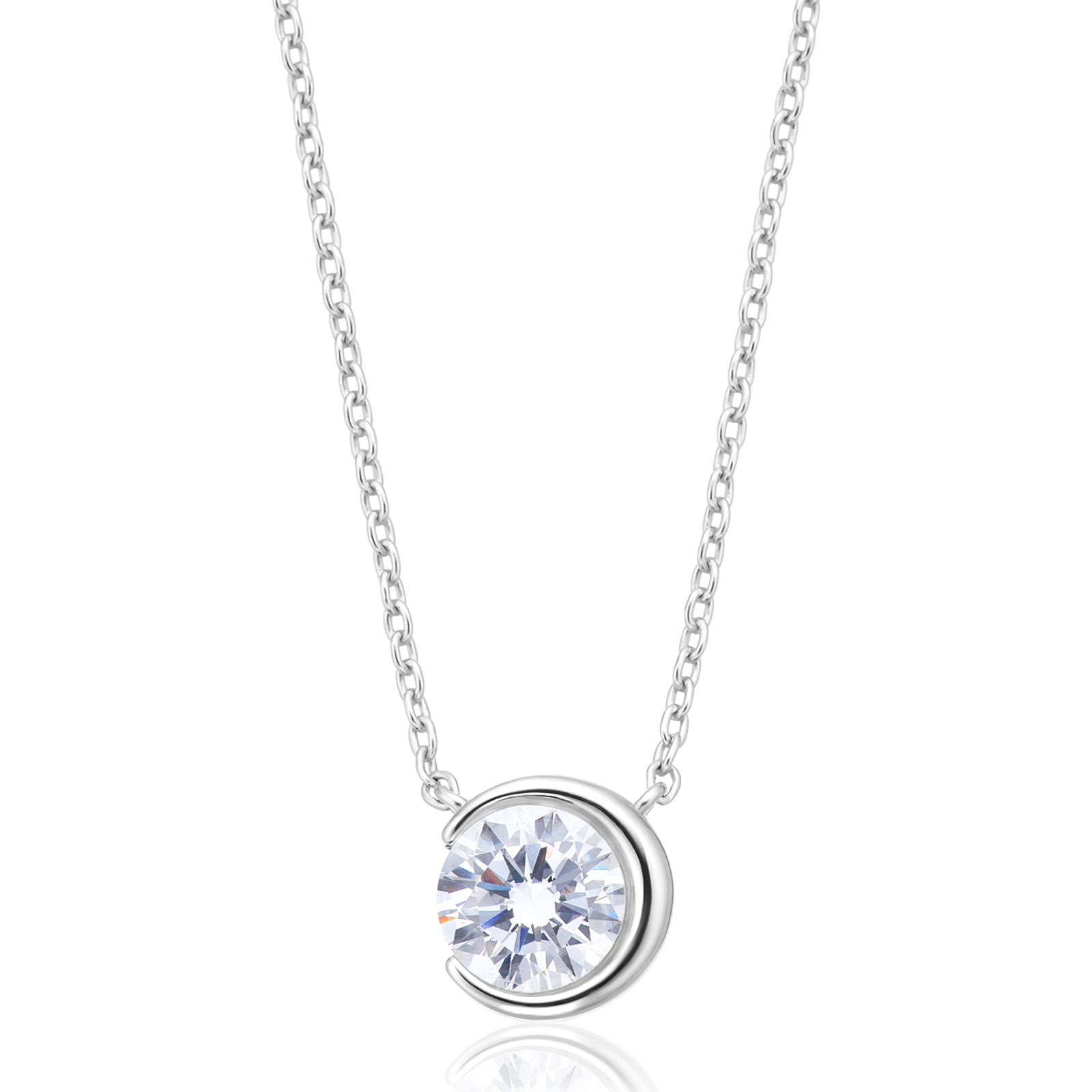 Sterling Silver Half Bezel Cubic Zirconia Necklace