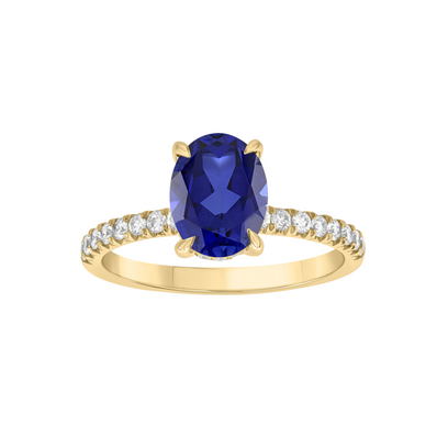 9ct Yellow Gold Oval Cut 9x7mm Lab Grown Sapphire with 0.35 Carat tw of Lab Grown Diamonds Ring
