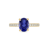 9ct Yellow Gold Oval Cut 9x7mm Lab Grown Sapphire with 0.35 Carat tw of Lab Grown Diamonds Ring