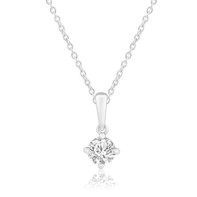 Silver style chain necklace with a lab grown diamond pendant on a white background
