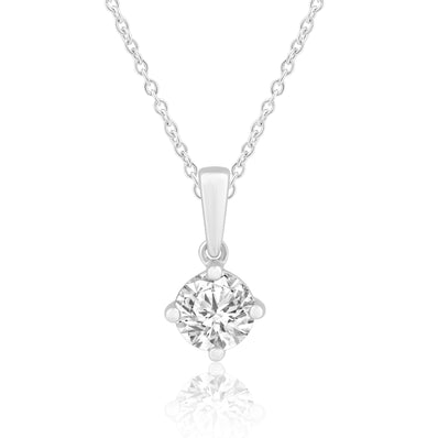Chain with a lab grown diamond pendant on a white background