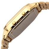 Gold watch with a white face on a white background