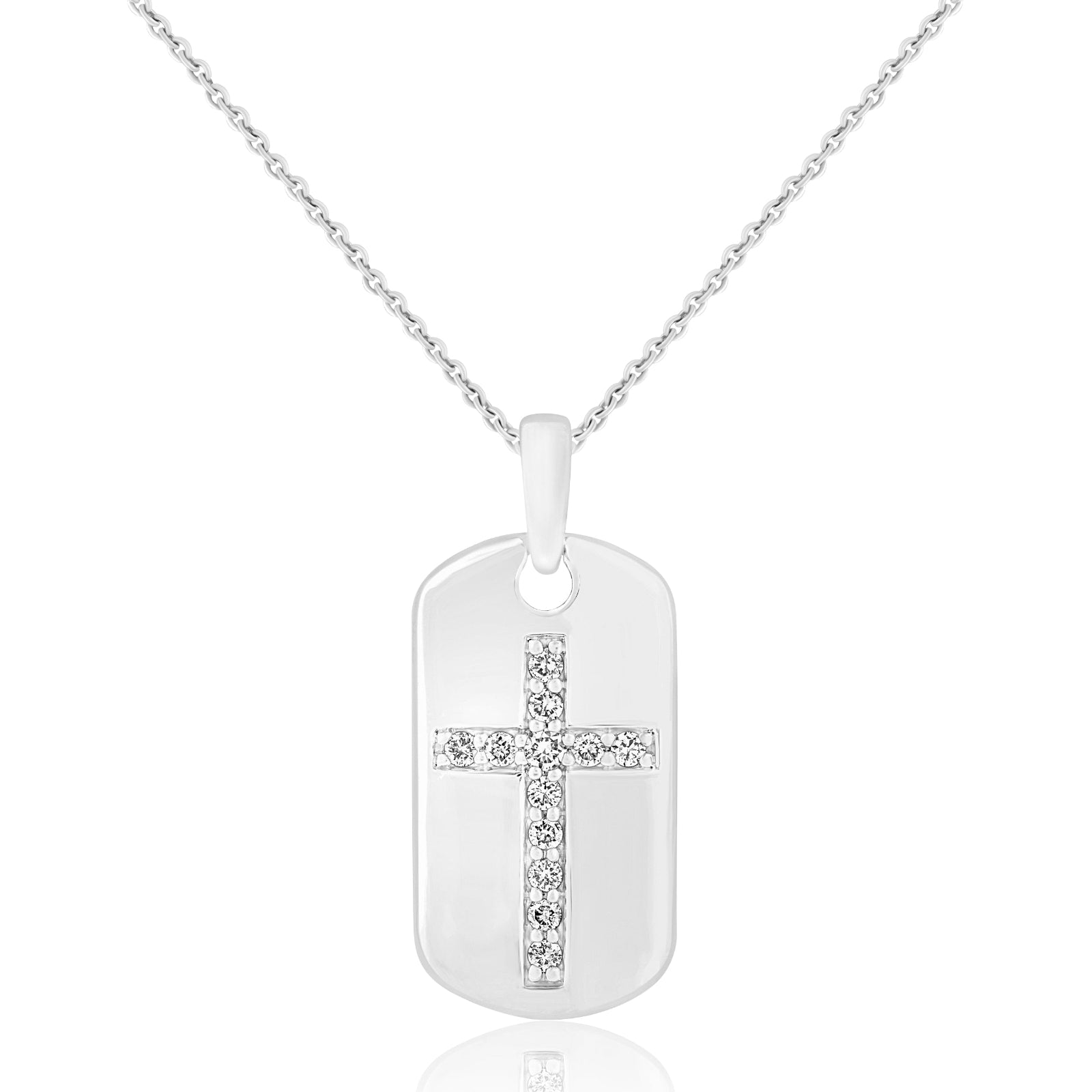 Celebration Sterling Silver Round Cut 0.15 Carat tw of Lab Grown Diamonds Cross Dog Tag Pendant
