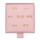 Stainless Steel Gold Tone 7 piece Earring Set Gift Box