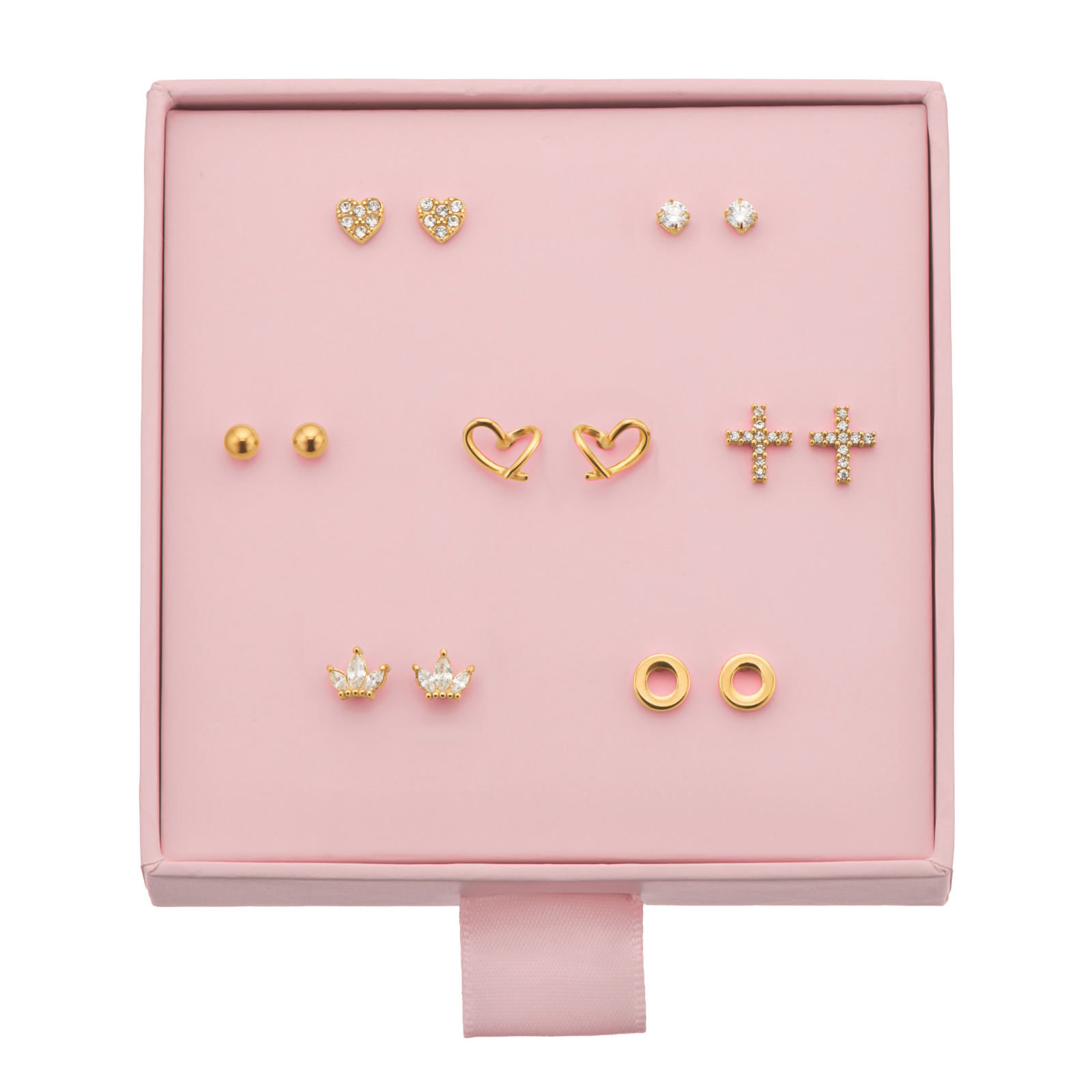 Earring Box Set Stainless Steel Gold Tone 7 piece Earring Set Gift Box