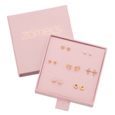 Stainless Steel Gold Tone 7 piece Earring Set Gift Box