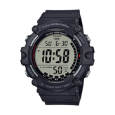 Black Casio digital watch on a white background