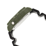 Green side view of watch on a white background