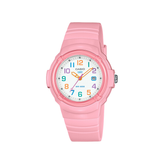 Casio Watch with pink band and colourful numbers on a white dial