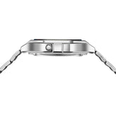 Close-up of a silver watch on a white background