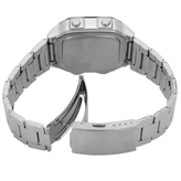 Silver watch with metal band on a white background