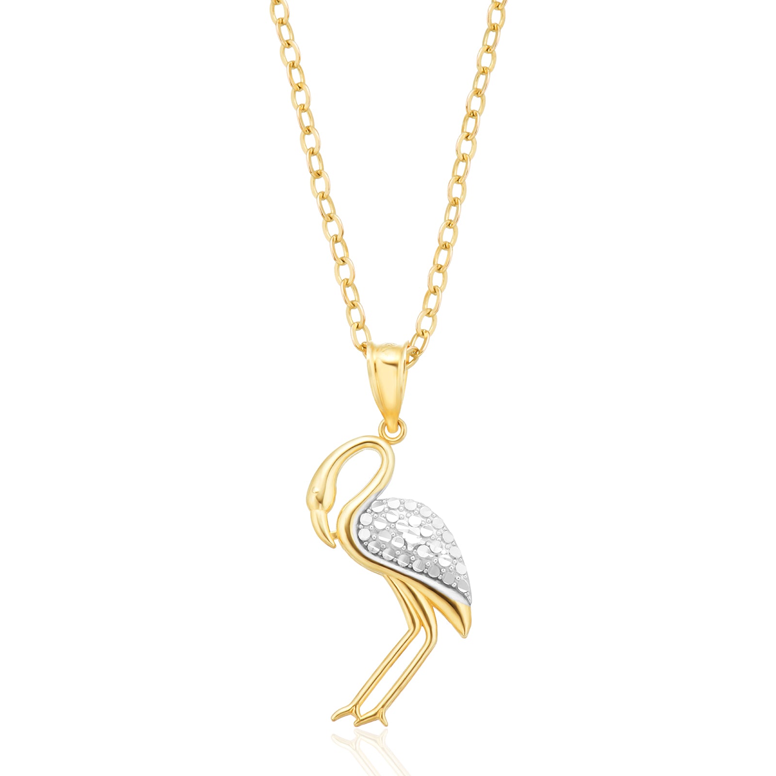 9ct Yellow Gold 12x26mm Flamingo Pendant