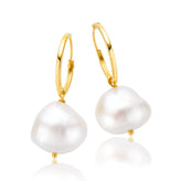 9ct Yellow Gold Baroque 11.5mm Cultured Freshwater Pearl Drop Earrings